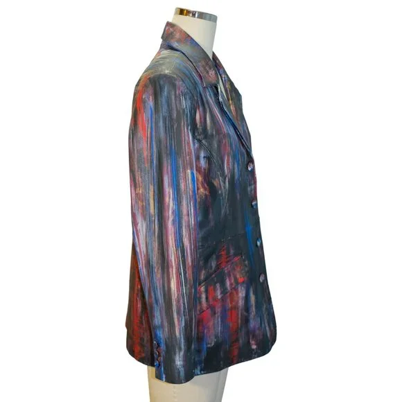 Up-cycled Terrry Lewis Leather Jacket Size LG - Hand Painted by Skye De La Rosa
